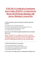 ICML MLA I Certification Examination &NewLine;Latest Update 2026&vert;2027&vert; A Comprehensive &NewLine;Review Of 250 Practice Questions with &NewLine;Answers Rationales &vert;Assured Pass