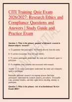 CITI Training Quiz Exam 2026&sol;2027&colon; Research Ethics and Compliance Questions and Answers &vert; Study Guide and Practice Exam