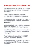 Washington State DH Drug & Law Exam&NewLine;Is the following within the scope of DH function or&NewLine;outside the scope of DH function in the state of&NewLine;Washington&quest;&NewLine;Remove deposits and stains from teeth&period; -&NewLine;CORRECT ANSWER-In the scope of practice&NewLine;Is the following wi