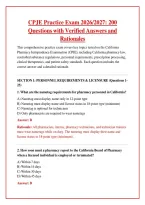 CPJE Practice Exam 2026&sol;2027&colon; 200 Questions with Verified Answers and Rationales &ndash; Complete California Pharmacist Jurisprudence Exam Study Guide