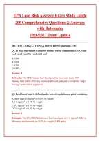 EPA Lead Risk Assessor Exam Study Guide 2026&sol;2027&colon; 200 Comprehensive Questions & Answers with Rationales &ndash; Complete Certification Prep for Lead-Based Paint Risk Assessment
