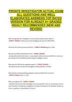 Private Investigator Actual Exam &NewLine;All Questions And Well &NewLine;Elaborated Answers Top Rated &NewLine;Version For Already A&plus; Graded &NewLine;Highly Recommended &vert;New And &NewLine;Revised 