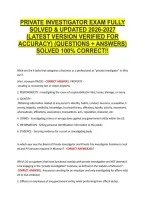 Private Investigator Exam Fully &NewLine;Solved & Updated 2026-2027 &NewLine;&lpar;Latest Version Verified For &NewLine;Accuracy&rpar; &lpar;Questions &plus; Answers&rpar; &NewLine;Solved 100&percnt; Correct&excl;&excl; 