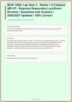 MCB 1000L Lab Quiz 2 - Weeks 1-6 Catalase MR-VP - Requires Respondus LockDown Browser &vert; Questions and Answers  &vert; A&plus; Guide &vert; 2026&sol;2027 Updated &vert; 100&percnt; Correct&NewLine;