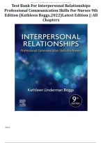 Test Bank For Interpersonal Relationships Professional Communication Skills For Nurses 9th Edition &lpar;Kathleen Boggs&comma;2022&rpar;Latest Edition &vert;&vert; All Chapters
