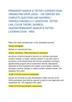 Permanent Makeup & Tattoo Licensing Exam &ndash; Virginia Pmu Dpor &lpar;2026&rpar; &ndash; 100 Verified Wih Complete Questions And Naswres&sol;&sol; Verified&sol;&sol;Graded A&plus;&sol;&sol; Sanitation&comma; Tattoo Law&comma; Color Theory&comma; Business&comma; Anatomypermanent Makeup & Tattoo Licensing Exam &ndash; Virgi