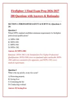 Firefighter 1 Final Exam Prep 2026-2027&colon; 200 Questions with Answers & Rationales &ndash; Complete Firefighter I Certification Study Guide for NFPA 1001 Exam Success