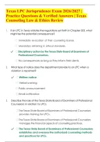 Texas LPC Jurisprudence Exam 2026&sol;2027 &vert; Practice Questions & Verified Answers &vert; Texas Counseling Law & Ethics Review