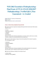 NUR 2063 Essentials of Pathophysiology Final Exam ACTUAL EXAM 2026&sol;2027 &vert; Pathophysiology &vert; Verified Q&A &vert; Pass Guaranteed - A&plus; Graded&NewLine;&NewLine;