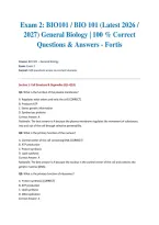 Exam 2&colon; BIO101 &sol; BIO 101 &lpar;Latest 2026 &sol; 2027&rpar; General Biology &vert; 100 &percnt; Correct Questions & Answers - Fortis&NewLine;