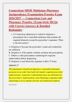 CT MPJE Connecticut Multistate &NewLine;Pharmacy Jurisprudence Examination &NewLine;Practice Exam 2026&sol;2027 &mdash; Connecticut &NewLine;Pharmacy Law &vert; Exam-Style MCQs with &NewLine;Correct Answers & Detailed Rationales &vert;