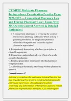 CT MPJE Connecticut Multistate Pharmacy &NewLine;Jurisprudence Examination &lpar;MPJE&rpar; Practice Exam &NewLine;2026&sol;2027 &mdash; Connecticut Pharmacy Law & Practice &vert; &NewLine;Exam-Style MCQs with Correct Answers & Detailed &NewLine;Rationales &vert; 