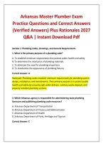 Arkansas Master Plumber Exam Practice Questions and Correct Answers &lpar;Verified Answers&rpar; Plus Rationales 2027 Q&A &vert; Instant Download Pdf