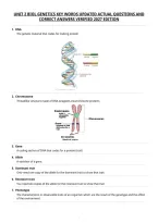Unit 2 Biol Genetics Key Words Updated Actual Questions And&NewLine;Correct Answers Verified 2027 Edition&NewLine;