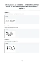 Ap Calculus Ab Semester 1 Review Frequently&NewLine;Tested Actual Exam Questions With Correct&NewLine;Answers