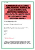Business Statistics Exam Prep&colon; Latest Version 2027 &ndash; The Complete University & Professional Certification Test Bank &vert; 260 Original Practice Questions with Detailed Rationales &vert; Descriptive Statistics&comma; Probability&comma; Sampling&comma; Hypothesis Testing&comma; Regression 