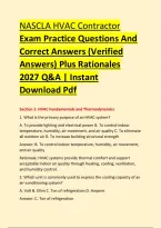 NASCLA HVAC Contractor &NewLine;Exam Practice Questions And &NewLine;Correct Answers &lpar;Verified &NewLine;Answers&rpar; Plus Rationales &NewLine;2027 Q&A &vert; Instant &NewLine;Download Pdf 