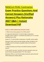 NASCLA HVAC Contractor &NewLine;Exam Practice Questions And &NewLine;Correct Answers &lpar;Verified &NewLine;Answers&rpar; Plus Rationales &NewLine;2027 Q&A &vert; Instant &NewLine;Download Pdf 