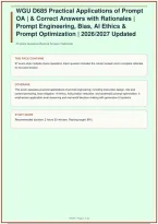 WGU D685 Practical Applications of Prompt OA &vert; Questions & Correct Answers with Rationales &vert; Prompt Engineering&comma; Bias&comma; AI Ethics & Prompt Optimization &vert; 2026&sol;2027 Updated&NewLine;