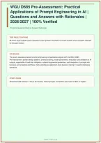 WGU D685 Pre-Assessment&colon; Practical Applications of Prompt Engineering in AI &vert; Questions and Answers with Rationales &vert; 2026&sol;2027 &vert; 100&percnt; Verified&NewLine;