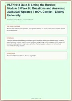 &NewLine;HLTH 644 Quiz 8&colon; Lifting the Burden &vert; Module 8 Week 8 &vert; Questions and Answers &vert; 2026&sol;2027 Updated  &vert; A&plus; Guide &vert; 100&percnt; Correct - Liberty University&NewLine;