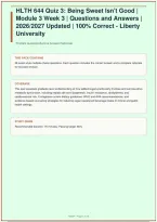 HLTH 644 Quiz 3&colon; Being Sweet Isn't Good &vert; Module 3 Week 3 &vert; Questions and Answers &vert; 2026&sol;2027 Updated  &vert; A&plus; Guide &vert; 100&percnt; Correct - Liberty University&NewLine;