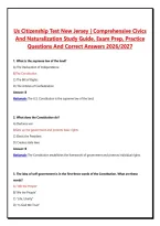 Us Citizenship Test New Jersey &vert; Comprehensive Civics And Naturalization Study Guide&comma; Exam Prep&comma; Practice Questions And Correct &NewLine;Answers 2026&sol;2027