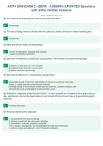 ANTH 1000 EXAM 1 &shy; BERK &shy; AUBURN &vert; UPDATED Questions&NewLine;with 100&percnt; Verified Answers