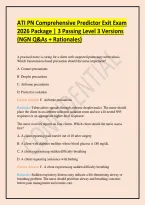 ATI PN Comprehensive Predictor Exit Exam 2026 Package &vert; 3 Passing Level 3 Versions &lpar;NGN Q&As &plus; Rationales&rpar;