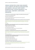 Virginia Contractors License Exam Advanced &NewLine;Class A Complete 200 Practice Exam Questions &NewLine;And Answers &vert; 2026&ndash;2027 Latest Update &vert; &NewLine;Guaranteed Pass &vert; Detailed Rationales &vert; Full &NewLine;Study Guide &vert; Exam Prep &vert; Certification &NewLine;Preparation