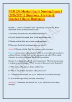 NUR 256 Mental Health Nursing Exam 1 &lpar;2026&sol;2027&rpar; &vert; Questions&comma; Answers & Detailed Clinical Rationales