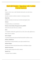 DAD 220 Module 1 Questions with Verified&NewLine;Correct Answers