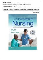 Fundamentals of Nursing 10th Edition Test Bank by Taylor&comma; Lynn & Bartlett &vert; NGN Included &vert; Practice Questions and Answers