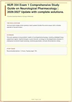NUR 354 Exam 1 Comprehensive Study Guide on Neurological Pharmacology &vert; 2026&sol;2027 Update with complete solutions  &vert; A&plus; Guide&NewLine;