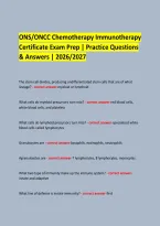 ONS&sol;ONCC Chemotherapy Immunotherapy &NewLine;Certificate Exam Prep &vert; Practice Questions & Answers &vert; 2026&sol;2027 &NewLine;