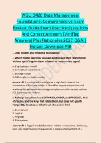  &NewLine; &NewLine;WGU D426 Data Management &NewLine;Foundations&colon; Comprehensive Exam &NewLine;Review Guide Exam Practice Questions &NewLine;And Correct Answers &lpar;Verified &NewLine;Answers&rpar; Plus Rationales 2027 Q&A &vert; &NewLine;Instant Download Pdf 