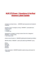 NUR 275 Exam 1 Questions & Verified Answers Latest Update