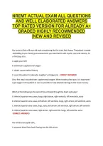 Nremt Actual Exam All Questions &NewLine;And Well Elaborated Answers &NewLine;Top Rated Version For Already A&plus; &NewLine;Graded Highly Recommended &NewLine;&vert;New And Revised 