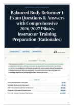 Balanced Body Reformer 1 Exam Questions & Answers with Comprehensive 2026&sol;2027 Pilates Instructor Training Preparation &lpar;Rationales&rpar;