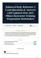 Balanced Body Reformer 2 Exam Questions & Answers with Updated 2026&sol;2027 Pilates Instructor Training Preparation &lpar;Rationales&rpar;