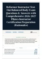 Reformer Instructor Test-Out Balanced Body Exam Questions & Answers with Comprehensive 2026&sol;2027 Pilates Instructor Certification Preparation &lpar;Rationales&rpar;