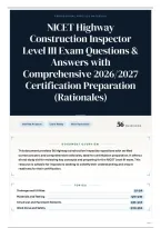 NICET Highway Construction Inspector Level III Exam Questions & Answers with Comprehensive 2026&sol;2027 Certification Preparation &lpar;Rationales&rpar;