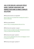Aqa Gcse English Language 8700&sol;2&NewLine;Paper 2 Writers Viewpoints And&NewLine;Perspectives Mark Scheme Complete&NewLine;Solutions