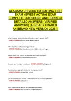 Alabama Drivers Ed Boating Test &NewLine;Exam Newest Actual Exam &NewLine;Complete Questions And Correct &NewLine;Detailed Answers &lpar;Verified &NewLine;Answers&rpar; &vert;Already Graded &NewLine;A&plus;&vert;&vert;Brand New Version 2026&excl;&excl;&excl; 