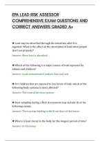 Epa Lead Risk Assessor Comprehensive Exam Questions And Correct Answers Graded A &plus;