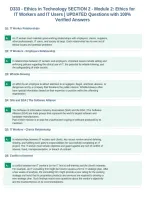 D333 &shy; Ethics in Technology SECTION 2 &shy; Module 2&colon; Ethics for&NewLine;IT Workers and IT Users &vert; UPDATED Questions with 100&percnt;&NewLine;Verified Answers