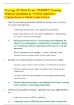 Nursing 102 Final Exam 2026&sol;2027 &vert; Nursing Practice Questions & Verified Answers &vert; Comprehensive Final Exam Review