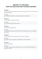 Biology 141 Lab Exam 1&NewLine;Expected Questions With Verified Answers&NewLine;