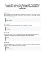 Intro To Educational Psychology Clep Frequently&NewLine;Tested Actual Exam Questions With Correct&NewLine;Answers