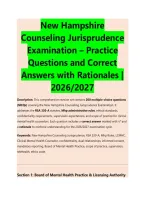 New Hampshire &NewLine;Counseling Jurisprudence &NewLine;Examination &ndash; Practice &NewLine;Questions and Correct &NewLine;Answers with Rationales &vert; &NewLine;2026&sol;2027 